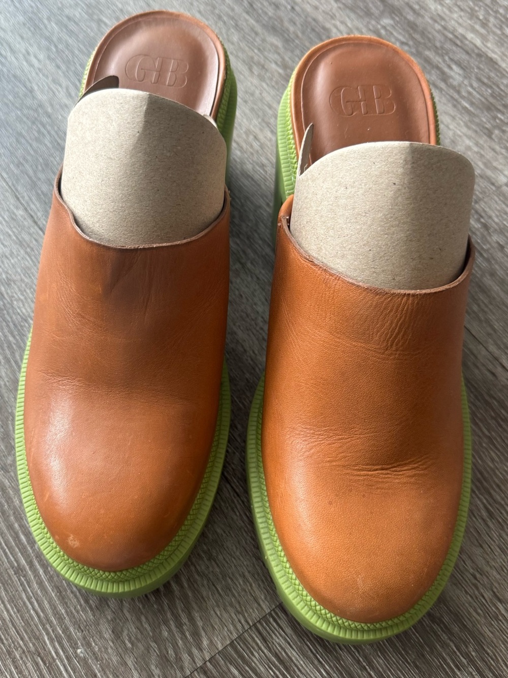 Gianni Bini End Game Leather Platform Mules Brown Green Sole 8.5 - Picture 2 of 5